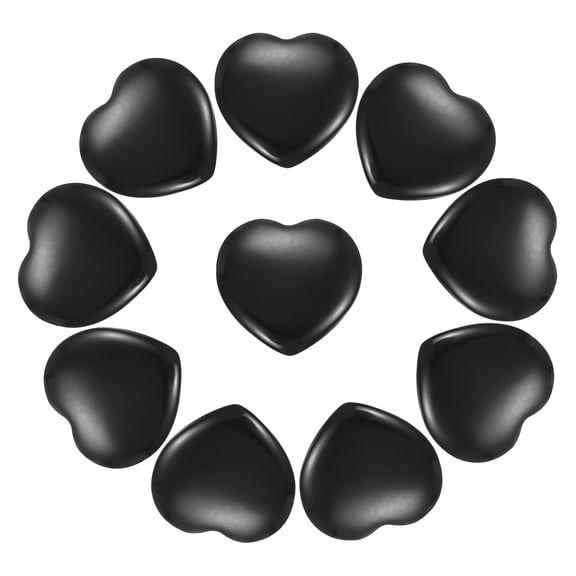 Uxcell 10Pcs Natural Heart Shaped Crystal Stone, 0.8" Polished Love Gemstone Crystal, Pocket Rock Engraved Worry Stones for Women Valentines Gift Meditation 0.24" Thick, Black Obsidian