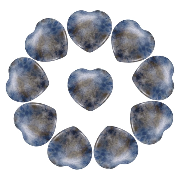 Uxcell 10Pcs Natural Heart Shaped Crystal Stone, 0.8" Polished Love Gemstone Crystal, Pocket Rock Engraved Worry Stones for Women Valentines Gift Meditation 0.24" Thick, Blue Spot Jasper