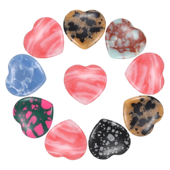 Uxcell 10Pcs Natural Heart Shaped Crystal Stone, 0.8" Polished Love Gemstone Crystal, Pocket Rock Engraved Worry Stones for Women Valentines Gift Meditation 0.24" Thick, Mixed Turquoise
