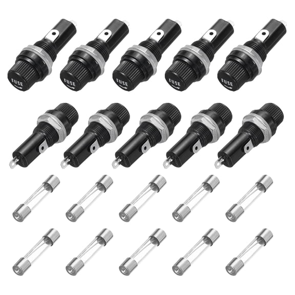 Uxcell 10Pcs Panel Mounted Fuse Holders 45 x 18.4mm 250V 125V, 15A with 10 Pcs 6 x 30mm Fast-Blow Glass Tubes Fuses