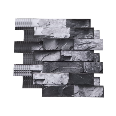 Uxcell 10Pcs Peel and Stick Backsplash Tiles 10.6" x 10.6" 3D Thickened Stone Texture Self-Adhesive Tile Sticker Wallpaper Wall for Kitchen Bathroom Bedroom, White Black Gray