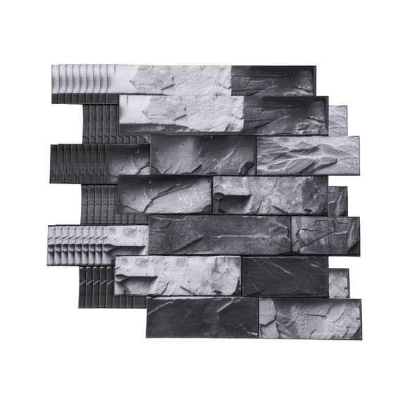 Uxcell 10Pcs Peel and Stick Backsplash Tiles 10.6" x 10.6" 3D Thickened Stone Texture Self-Adhesive Tile Sticker Wallpaper Wall for Kitchen Bathroom Bedroom, White Black Gray