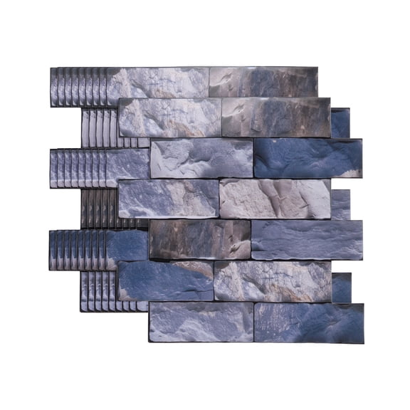 Uxcell 10Pcs Peel and Stick Backsplash Tiles 10.6" x 10.6" 3D Thickened Stone Texture Self-Adhesive Tile Stickers Wallpaper Wall for Kitchen Bathroom Bedroom, Blue Gray Brown