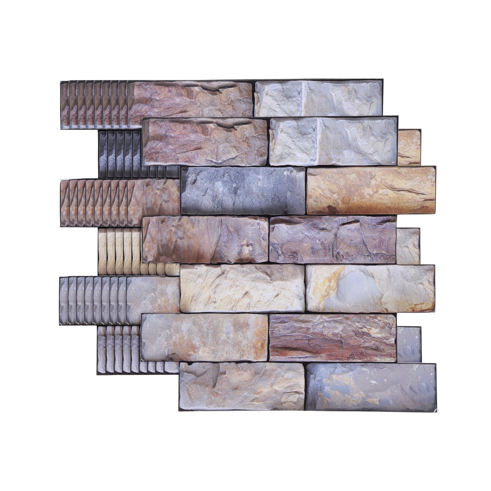 Uxcell 10Pcs Peel and Stick Backsplash Tiles 10.6" x 10.6" 3D Thickened Stone Texture Self-Adhesive Tile Stickers Wallpaper Wall for Kitchen Bathroom Bedroom, Brown Gray