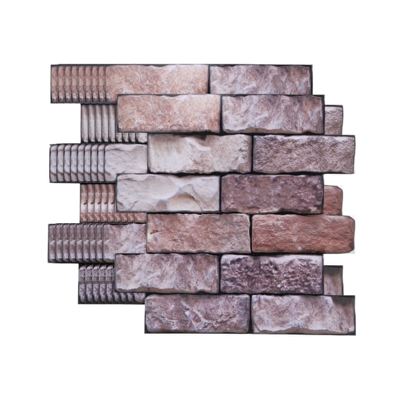 Uxcell 10Pcs Peel and Stick Backsplash Tiles 10.6" x 10.6" 3D Thickened Stone Texture Self-Adhesive Tile Stickers Wallpaper Wall for Kitchen Bathroom Bedroom, Brown Yellow