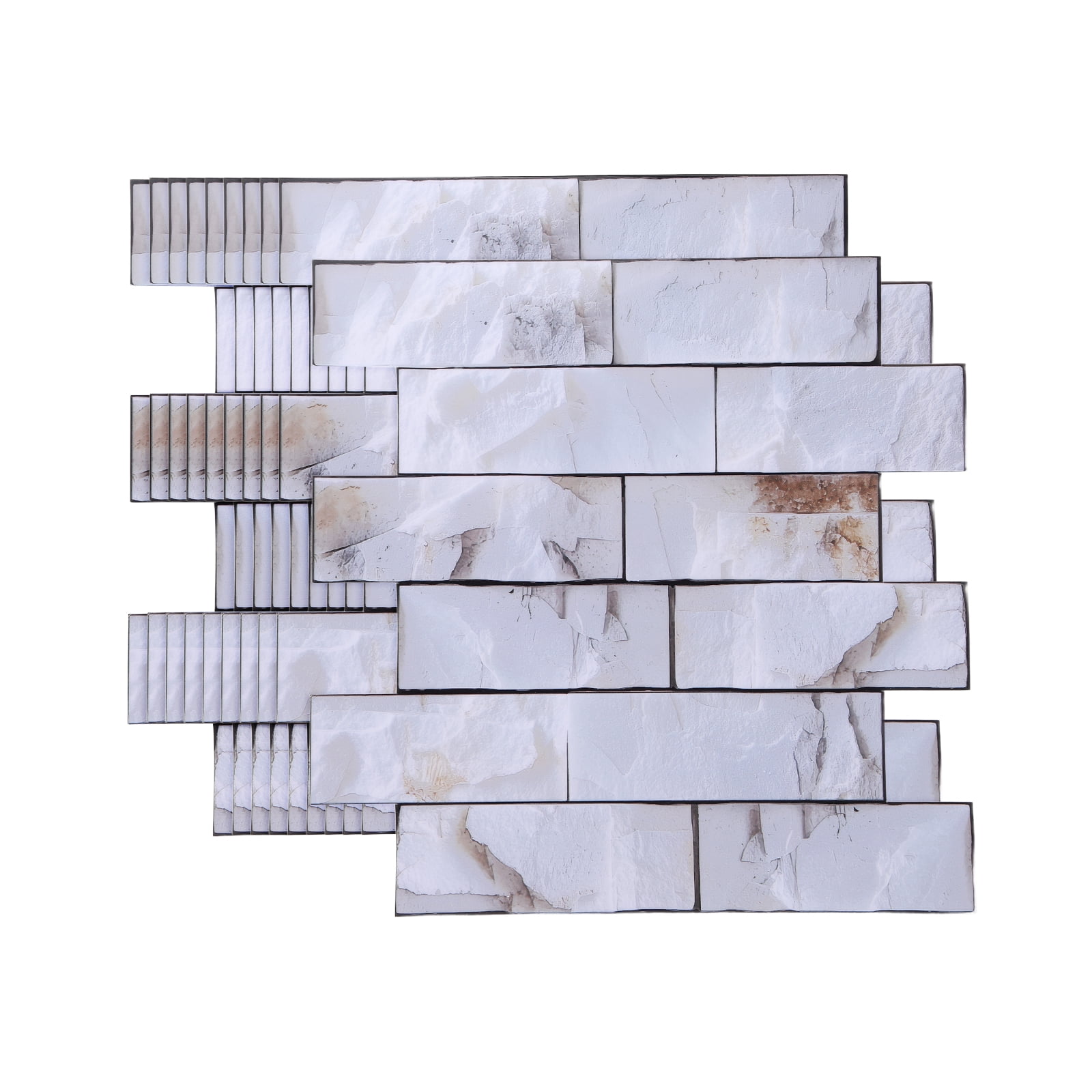Uxcell 10Pcs Peel and Stick Backsplash Tiles 10.6" x 10.6" 3D Thickened Stone Texture Self-Adhesive Tile Stickers Wallpaper Wall for Kitchen Bathroom Bedroom, Beige Yellow