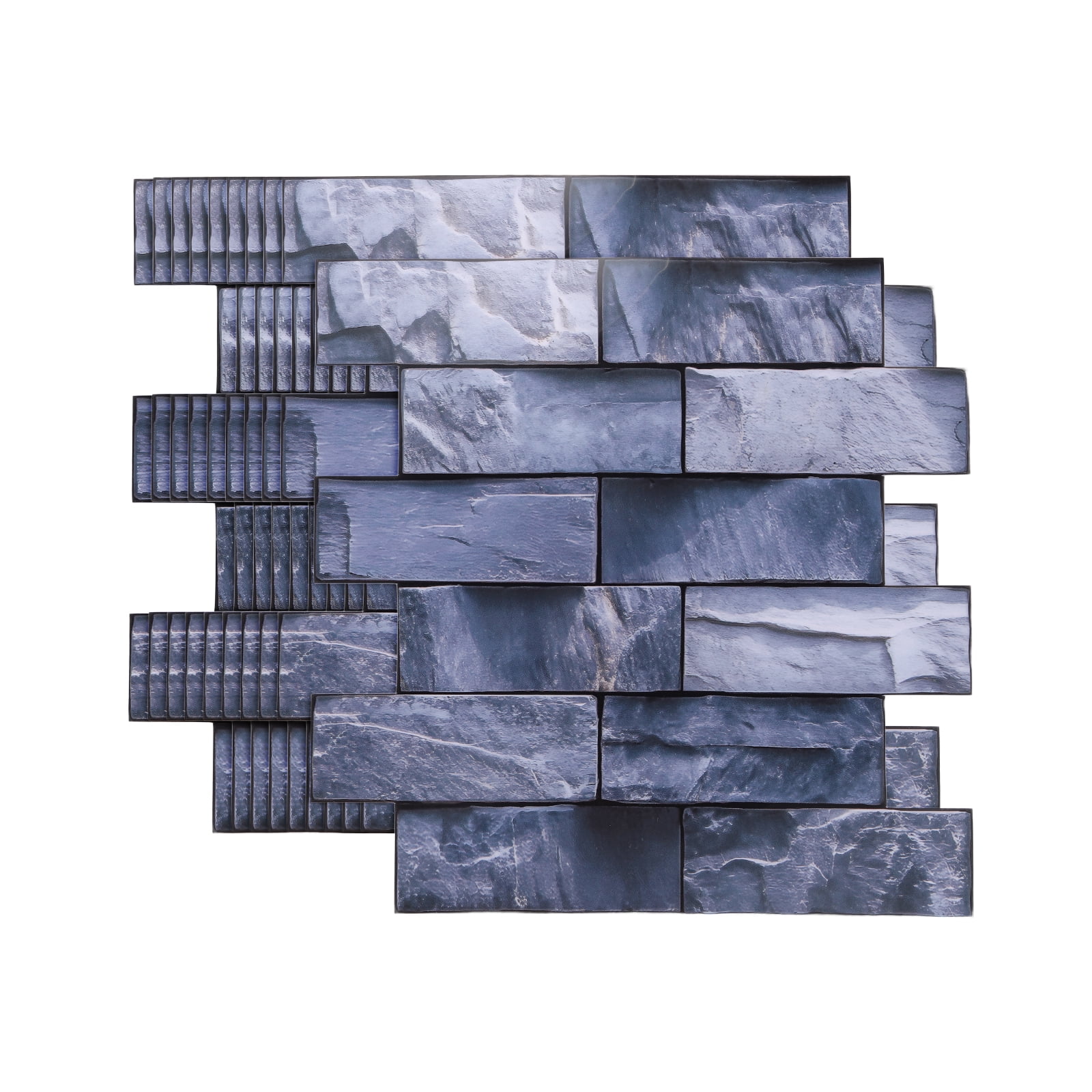 Uxcell 10Pcs Peel and Stick Backsplash Tiles 10.6" x 10.6" 3D Thickened Stone Texture Self-Adhesive Tile Stickers Wallpaper Wall for Kitchen Bathroom Bedroom, Black Silver Gray