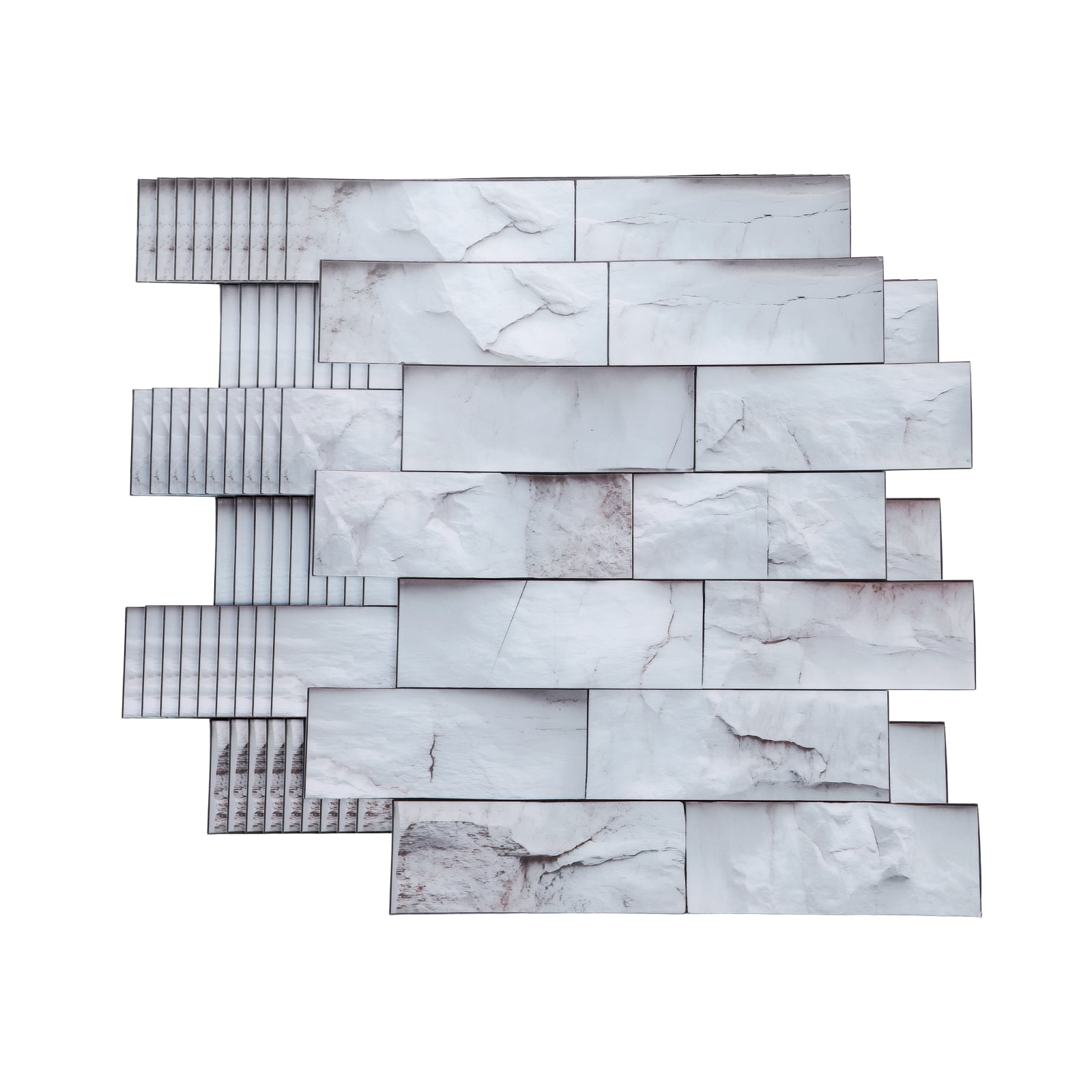 Uxcell 10Pcs Peel and Stick Backsplash Tiles 10.6" x 10.6" 3D Thickened Stone Texture Self-Adhesive Tile Stickers Wallpaper Wall for Kitchen Bathroom Bedroom, Gray White