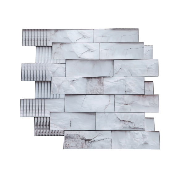 Uxcell 10Pcs Peel and Stick Backsplash Tiles 10.6" x 10.6" 3D Thickened Stone Texture Self-Adhesive Tile Stickers Wallpaper Wall for Kitchen Bathroom Bedroom, Gray White