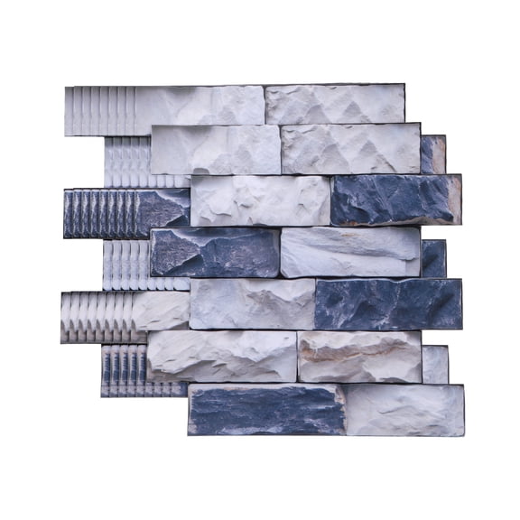 Uxcell 10Pcs Peel and Stick Backsplash Tiles 10.6" x 10.6" 3D Thickened Stone Texture Self-Adhesive Tile Stickers Wallpaper Wall for Kitchen Bathroom Bedroom, Green Gray White