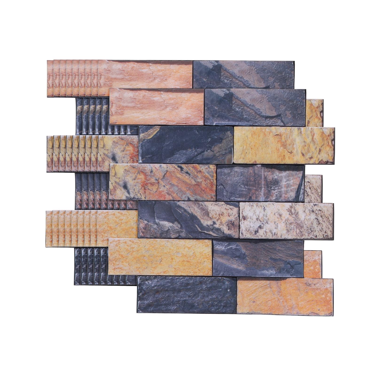 Uxcell 10Pcs Peel and Stick Backsplash Tiles 10.6" x 10.6" 3D Thickened Stone Texture Self-Adhesive Tile Stickers Wallpaper Wall for Kitchen Bathroom Bedroom, Gold Brown Black