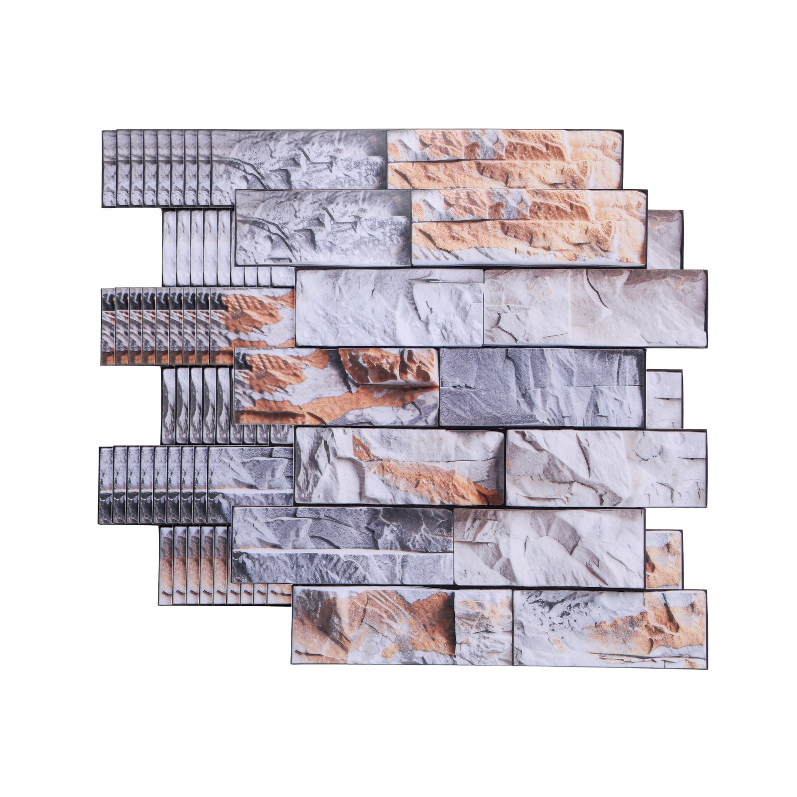 Uxcell 10Pcs Peel and Stick Backsplash Tiles 10.6" x 10.6" 3D Thickened Stone Texture Self-Adhesive Tile Stickers Wallpaper Wall for Kitchen Bathroom Bedroom, Gray Orange