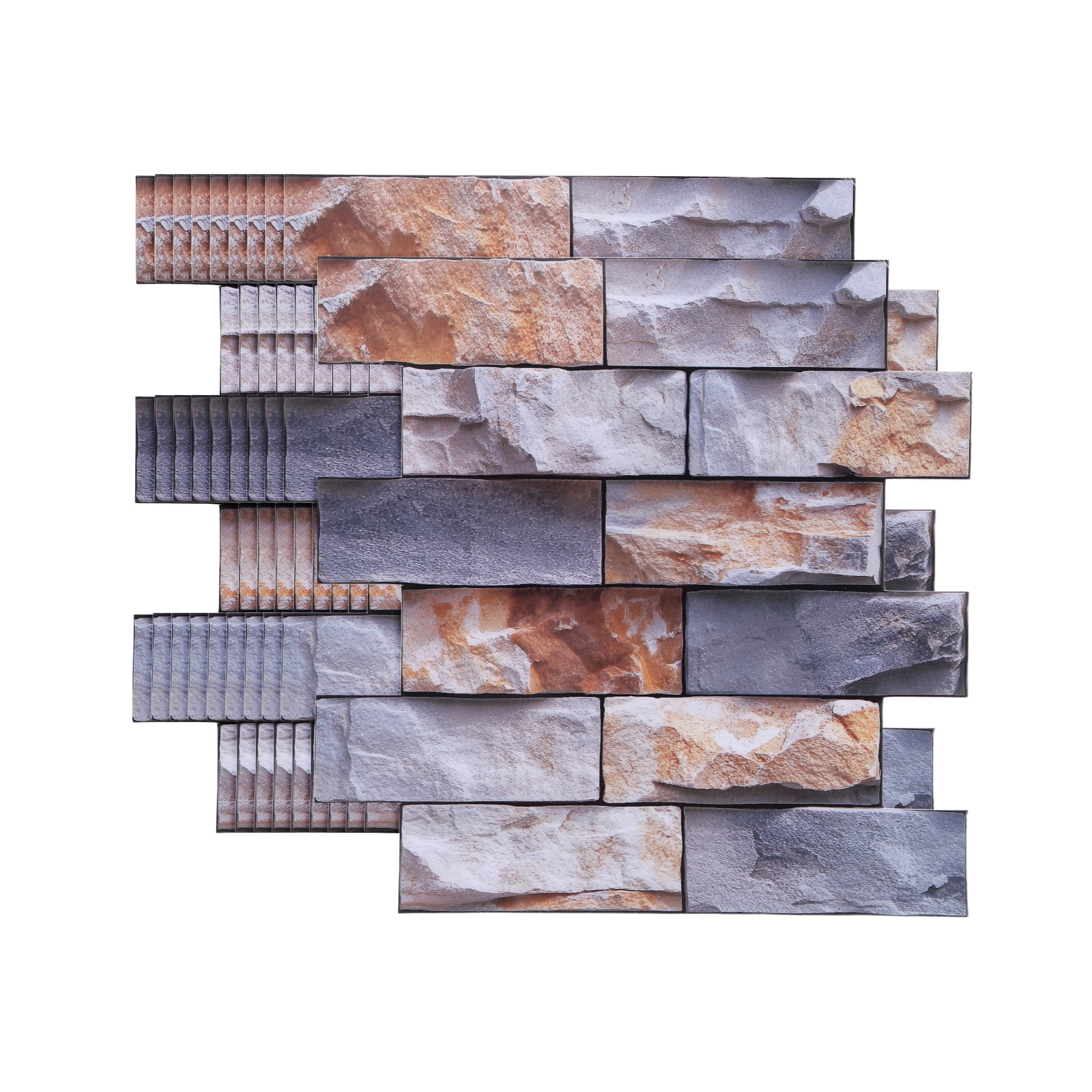 Uxcell 10Pcs Peel and Stick Backsplash Tiles 10.6" x 10.6" 3D Thickened Stone Texture Self-Adhesive Tile Stickers Wallpaper Wall for Kitchen Bathroom Bedroom, Grey Orange