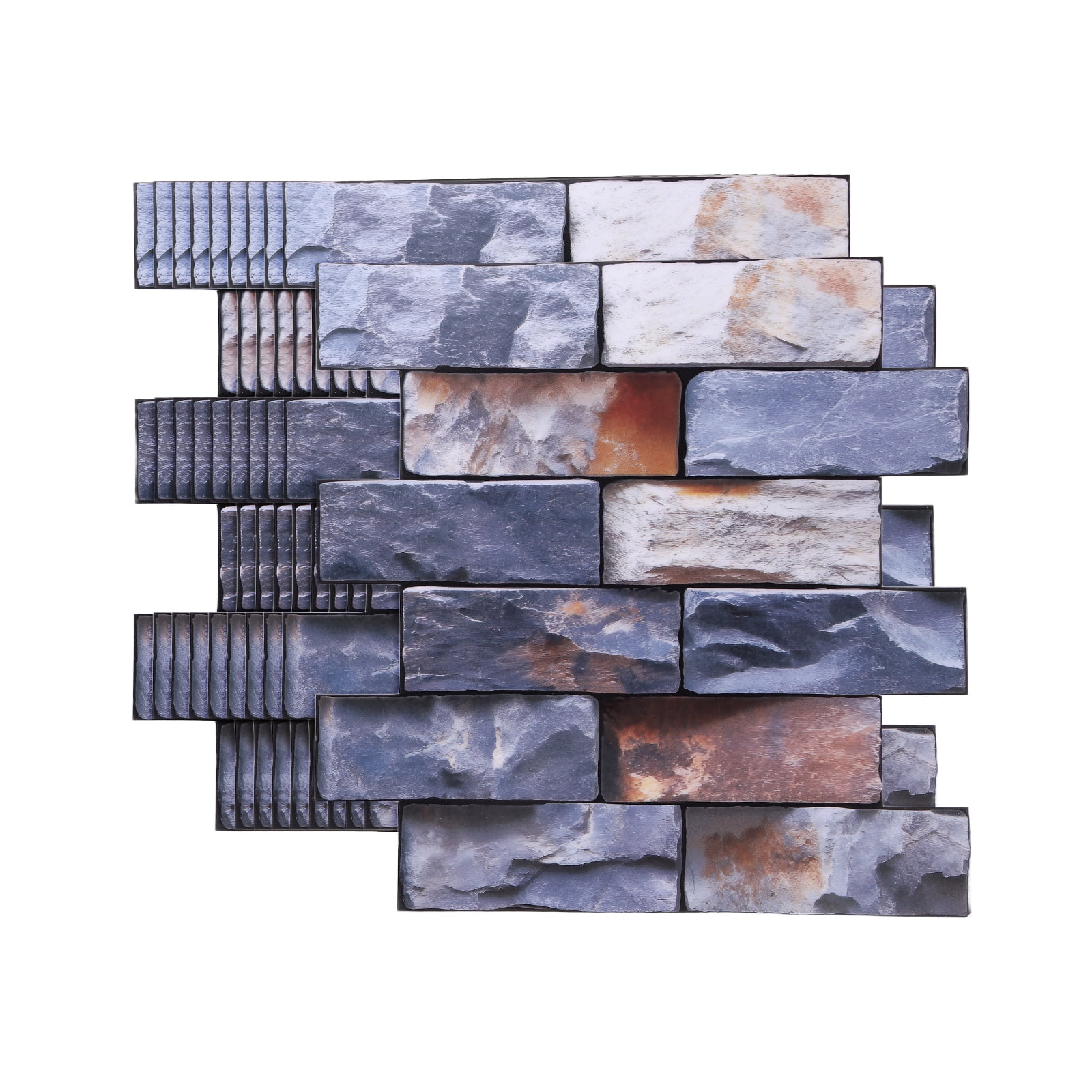 Uxcell 10Pcs Peel and Stick Backsplash Tiles 10.6" x 10.6" 3D Thickened Stone Texture Self-Adhesive Tile Stickers Wallpaper Wall for Kitchen Bathroom Bedroom, Green Gray