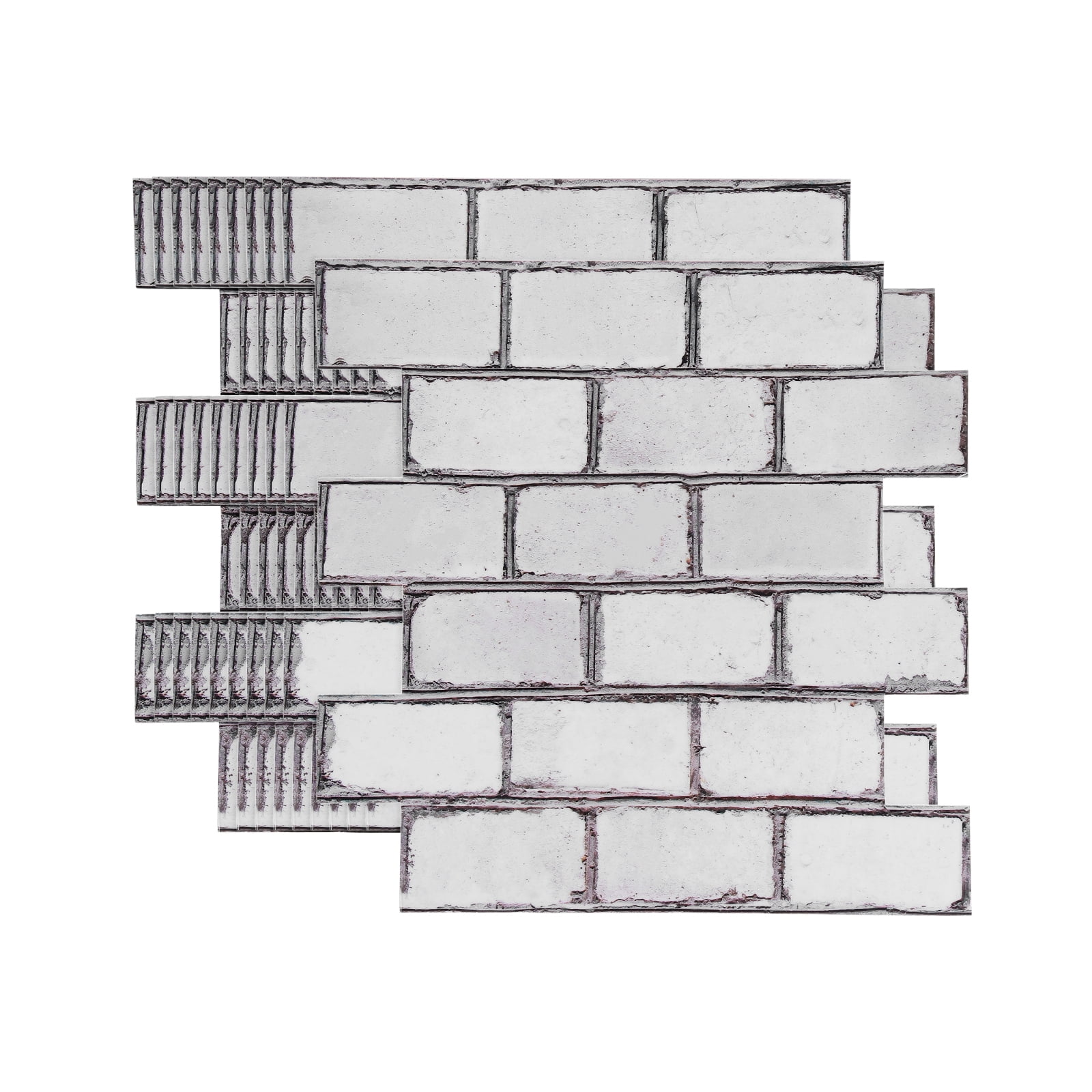 Uxcell 10Pcs Peel and Stick Backsplash Tiles 10.6" x 10.6" 3D Thickened Stone Texture Self-Adhesive Tile Stickers Wallpaper Wall for Kitchen Bathroom Bedroom, Retro White