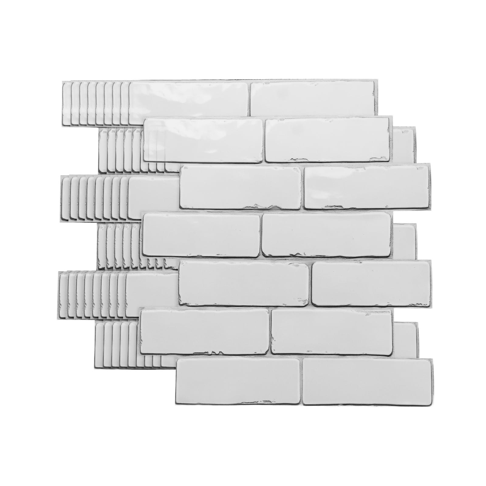 Uxcell 10Pcs Peel and Stick Backsplash Tiles 10.6" x 10.6" 3D Thickened Stone Texture Self-Adhesive Tile Stickers Wallpaper Wall for Kitchen Bathroom Bedroom, White
