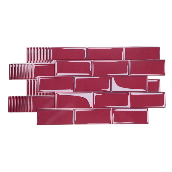 Uxcell 10Pcs Peel and Stick Backsplash Tiles 9.4" x 4.7" 3D Thickened Mable Texture Self-Adhesive Tile Stickers Wallpaper Wall for Kitchen Bathroom Bedroom, Burgundy