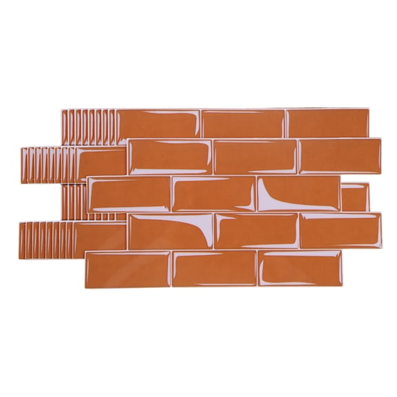 Uxcell 10Pcs Peel and Stick Backsplash Tiles 9.4" x 4.7" 3D Thickened Mable Texture Self-Adhesive Tile Stickers Wallpaper Wall for Kitchen Bathroom Bedroom, Orange