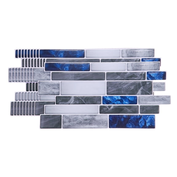 Uxcell 10Pcs Peel and Stick Backsplash Tiles 9.4" x 4.7" 3D Thickened Mable Texture Self-Adhesive Tile Stickers Wallpaper Wall for Kitchen Bathroom Bedroom, Sea Blue Gray