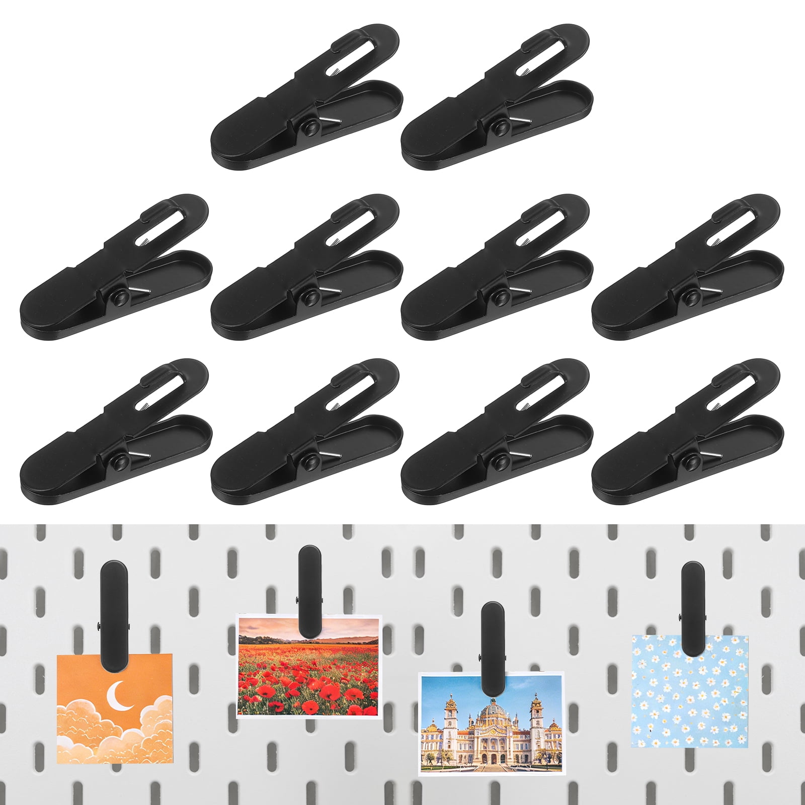 Uxcell 10Pcs Pegboard Accessories Clips, 2.4 x 0.6 Pegboard Clips Metal Accessory Hook for Crafts Kitchen Office Wall Organize, Black
