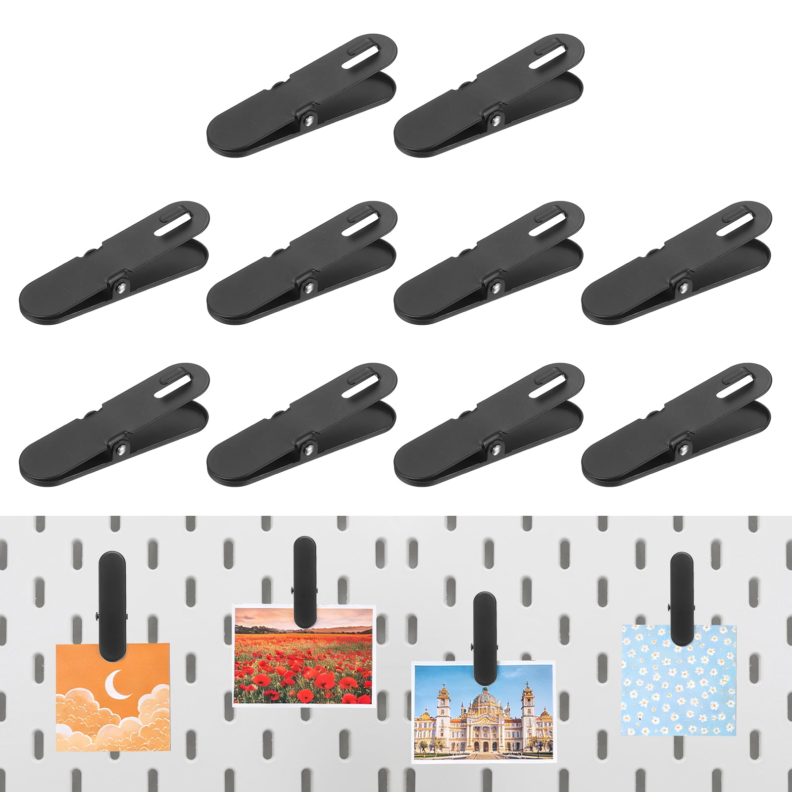 Uxcell 10Pcs Pegboard Accessories Clips, 3.1 x 0.8 in Pegboard Clips Metal Accessory Hook for Crafts Kitchen Office Wall Organize, Black