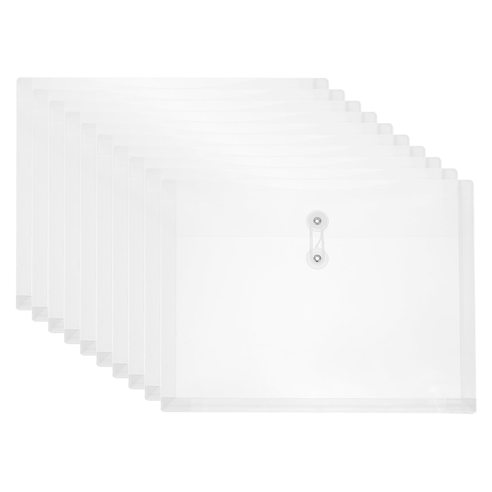 Uxcell 10Pcs Plastic Envelopes with Button String Tie Closure, Letter A4 Size File Document Folders Envelopes for Home Work Office Organization, Clear