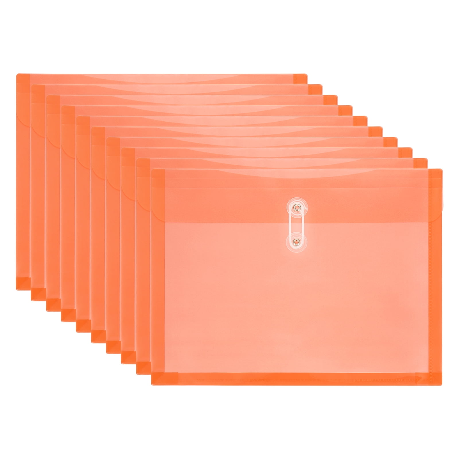 Uxcell 10Pcs Plastic Envelopes with Button String Tie Closure, Letter A4 Size File Document Folders Envelopes for Home Work Office Organization, Orange