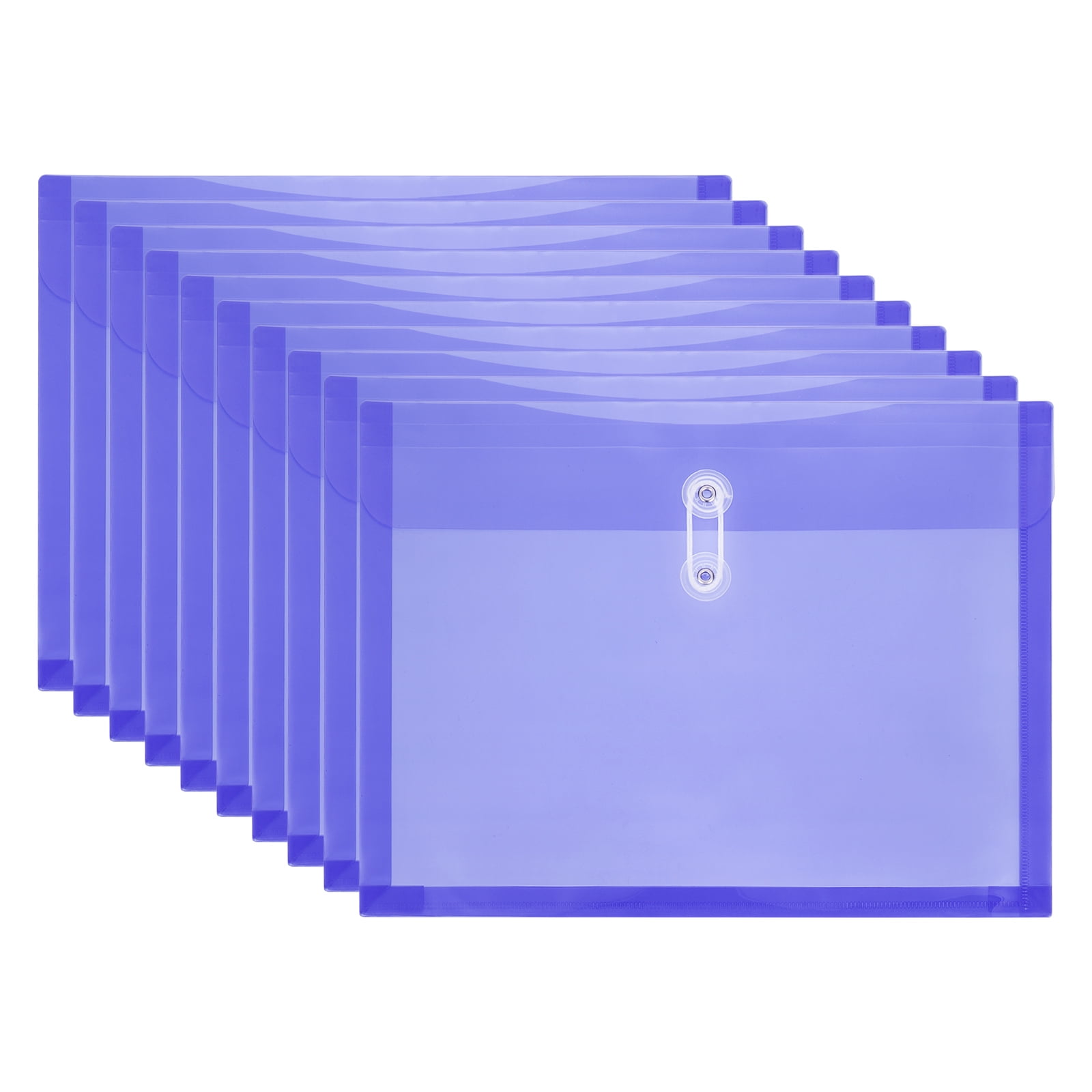 Uxcell 10Pcs Plastic Envelopes with Button String Tie Closure, Letter A4 Size File Document Folders Envelopes for Home Work Office Organization, Purple