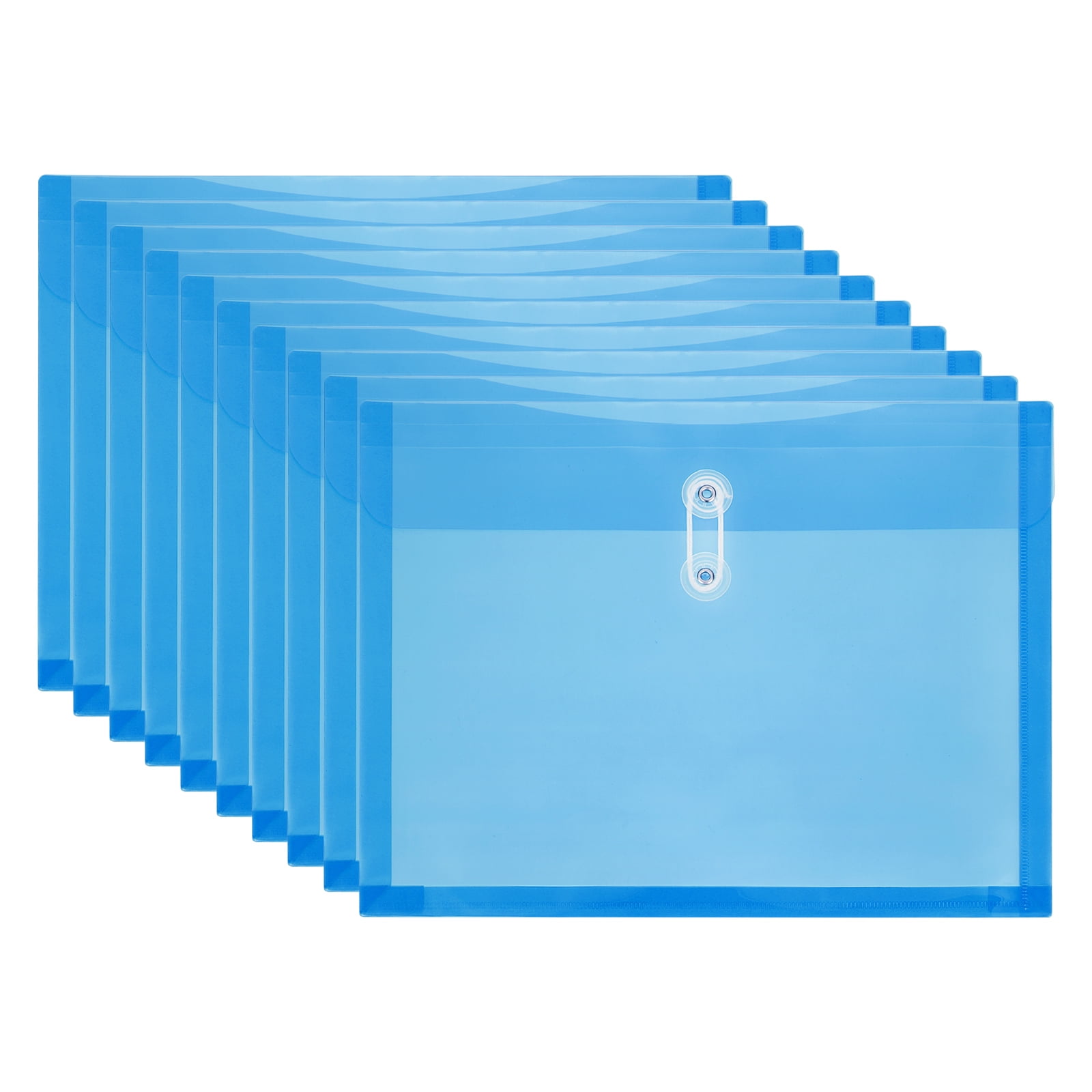 Uxcell 10Pcs Plastic Envelopes with Button String Tie Closure, Letter A4 Size File Document Folders Envelopes for Home Work Office Organization, Blue