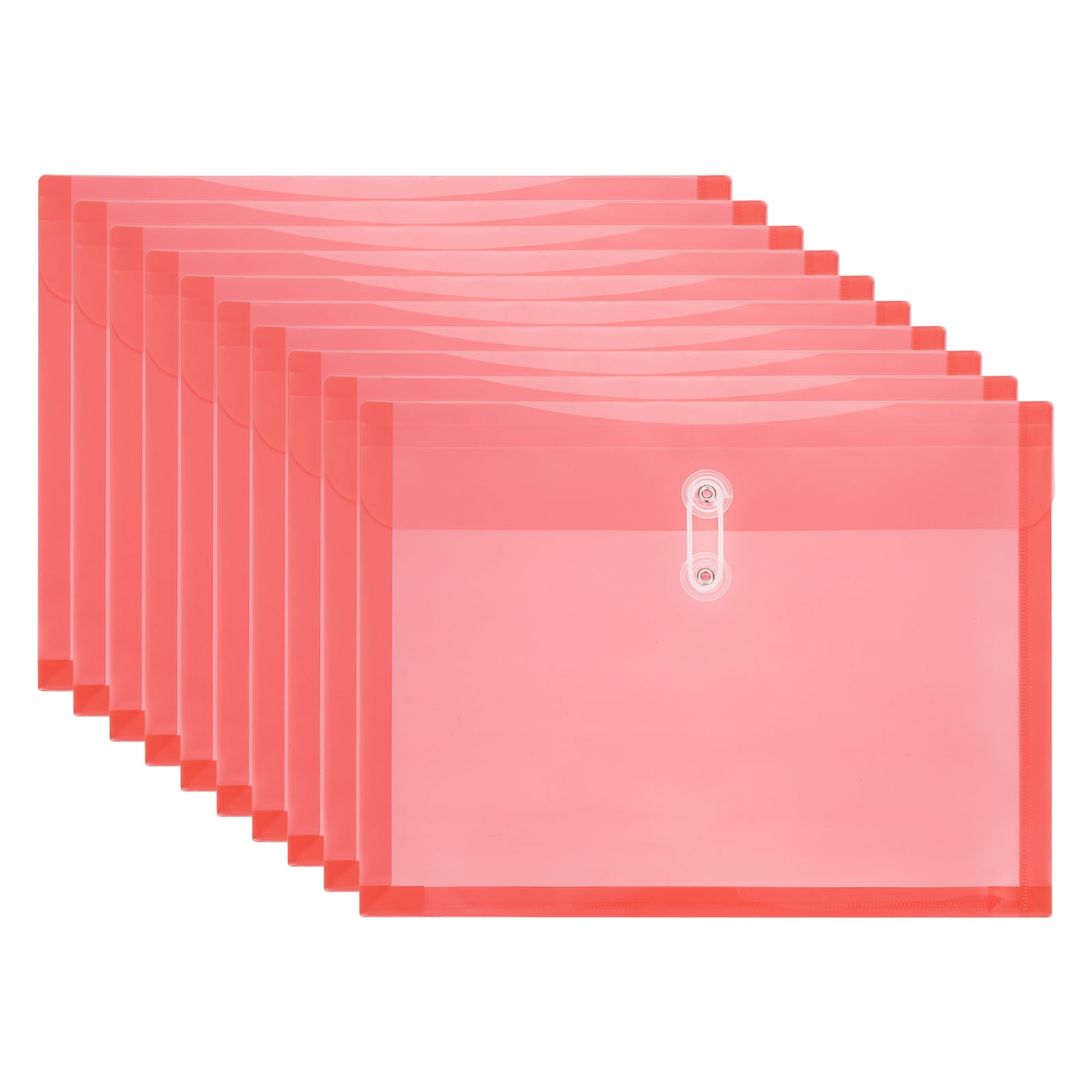 Uxcell 10Pcs Plastic Envelopes with Button String Tie Closure, Letter A4 Size File Document Folders Envelopes for Home Work Office Organization, Red