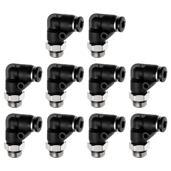 Uxcell 10Pcs Push to Connect Fittings, Fit 0.16" OD Tube 1/8" G Nickel Plated Brass 90 Degree Pneumatic Male Elbow Adapter, Air Line Quick Connect Fittings for Irrigation Aquarium, Black