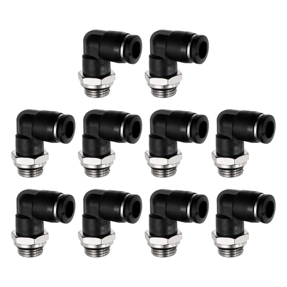 Uxcell 10Pcs Push to Connect Fittings, Fit 0.31" OD Tube 1/4" G Nickel Plated Brass 90 Degree Pneumatic Male Elbow Adapter, Air Line Quick Connect Fittings for Irrigation Aquarium, Black