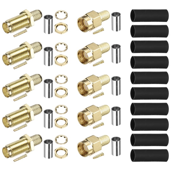 Uxcell 10Pcs RPSMA Crimp Connector Kit, Male and Female Solder Crimp Adapter Connector Kit for RG58 RG142 RG400 LMR195 Coaxial Cable
