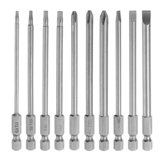 Uxcell 10Pcs Screwdriver Bit Set 1/4" Hex Shank Magnetic Power Drill Bits 4" Length