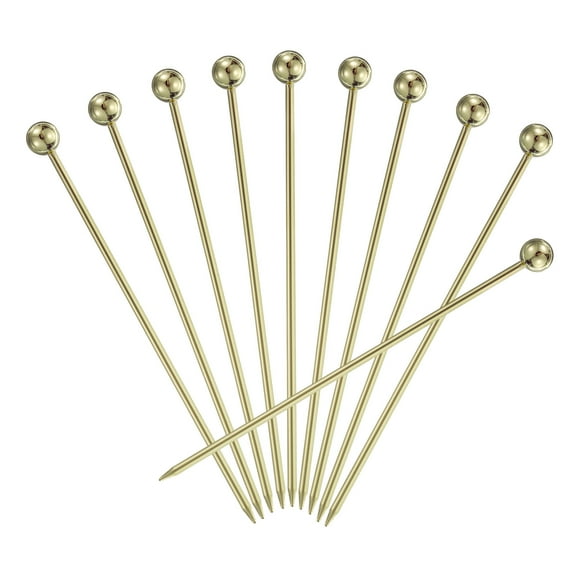 Uxcell 10Pcs Stainless Steel Cocktail Toothpicks, 4.25 Inch Metal Cocktail Picks Fruit Sticks, Gold Ball