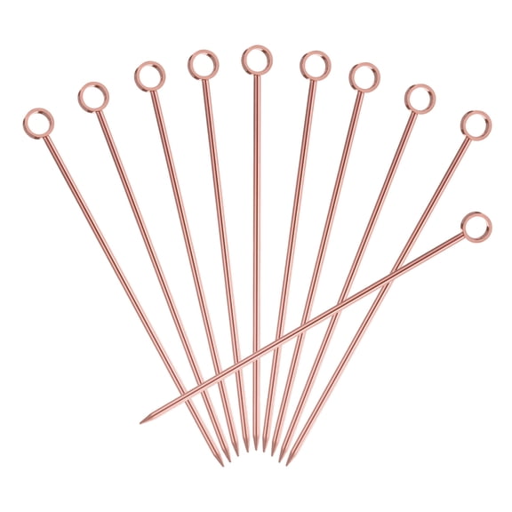 Uxcell 10Pcs Stainless Steel Cocktail Toothpicks, 4.25 Inch Metal Cocktail Picks Fruit Sticks, Rose Gold Circle