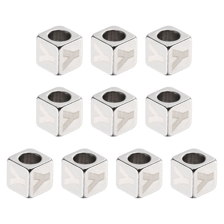 Uxcell 10Pcs Stainless Steels Letter Beads Alphabet Letter Y Cube Silver Metallic Large Square Metal Dice Beads