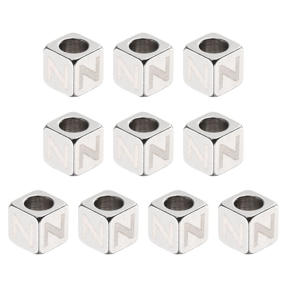 Uxcell 10Pcs Stainless Steels Letter Beads Alphabet Letter Z Cube Silver Metallic Large Square Metal Dice Beads
