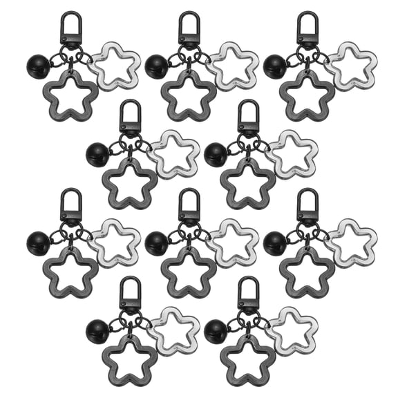 Uxcell 10Pcs Star Keychain, Cute Keychain Charms Bulk Stars Bell Bag Charms Key Ring for Women Leather Handbags, Black