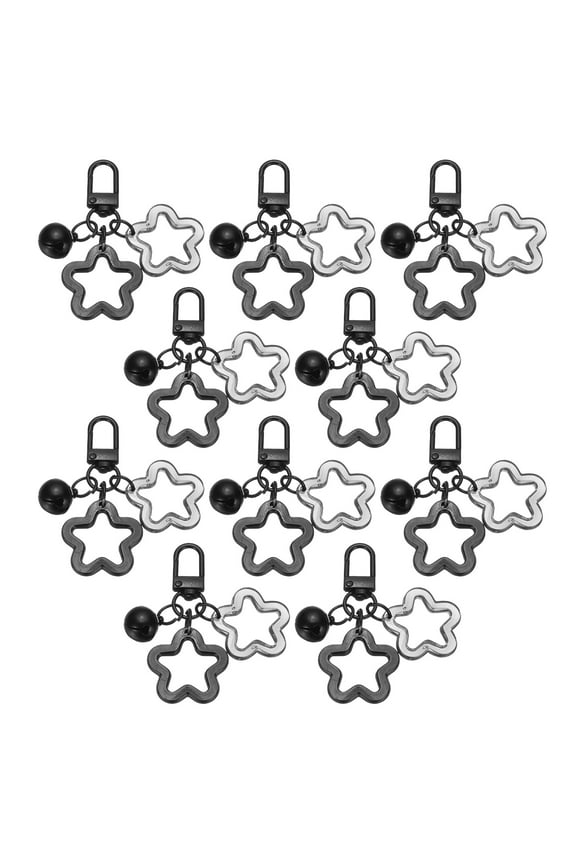 10Pcs Star Keychain, Cute Keychain Charms Bulk Stars Bell Bag Charms Key Ring for Women Leather Handbags, Black