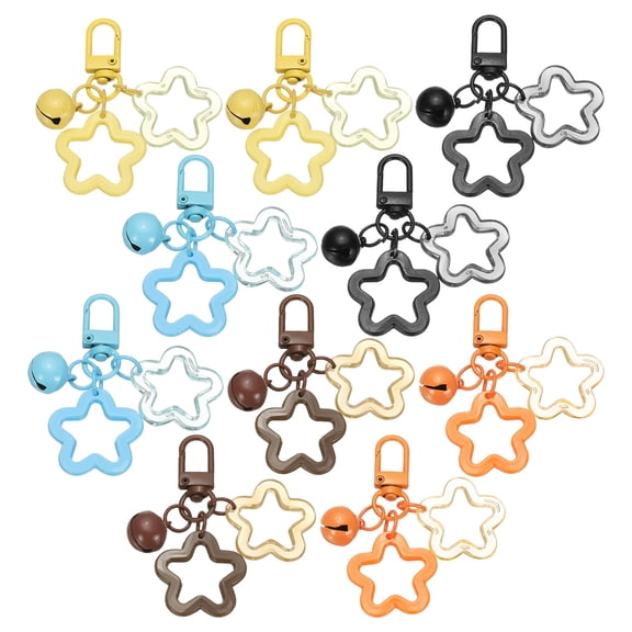 Uxcell 10Pcs Star Keychain, Cute Keychain Charms Bulk Stars Bell Bag Charms Key Ring for Women Leather Handbags, Blue/Brown/Orange/Black/Yellow