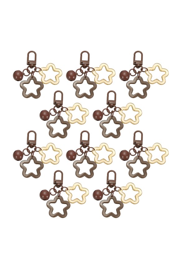 10Pcs Star Keychain, Cute Keychain Charms Bulk Stars Bell Bag Charms Key Ring for Women Leather Handbags, Brown