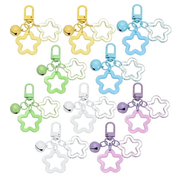Uxcell 10Pcs Star Keychain, Cute Keychain Charms Bulk Stars Bell Bag Charms Key Ring for Women Leather Handbags, Green/Yellow/Blue/White/Purple