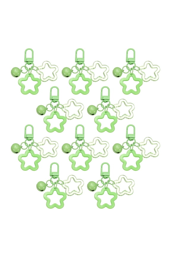 10Pcs Star Keychain, Cute Keychain Charms Bulk Stars Bell Bag Charms Key Ring for Women Leather Handbags, Green