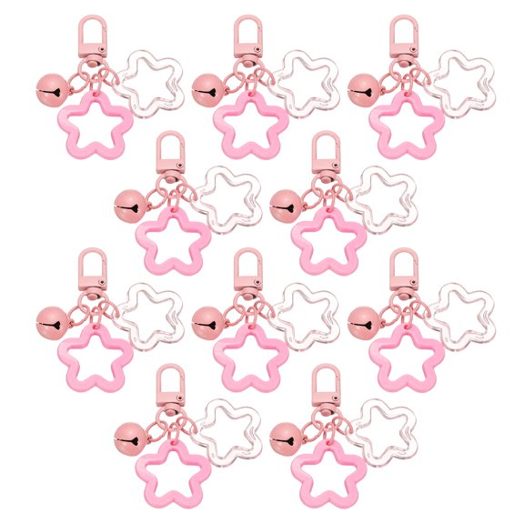 Uxcell 10Pcs Star Keychain, Cute Keychain Charms Bulk Stars Bell Bag Charms Key Ring for Women Leather Handbags, Pink