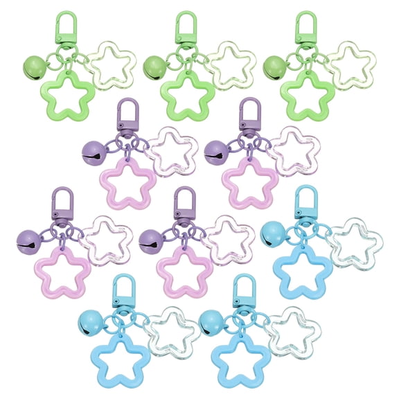 Uxcell 10Pcs Star Keychain, Cute Keychain Charms Bulk Stars Bell Bag Charms Key Ring for Women Leather Handbags, Purple/Green/Blue
