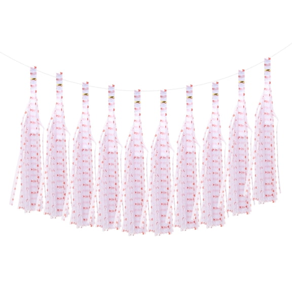 Uxcell 10Pcs Tassel Garland Banner Tissue Paper for Streamers Party Decorations, Valentine's Day Birthday Decor for Women with Rope and Tie Wire (Peach Pink Point, 14.6Inch)