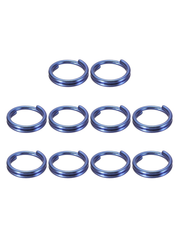 10Pcs Titanium Alloy Key Ring 10mm Width Blue, Flat Small Split Keyrings Double Loop Jump Rings for Jewelry Making Necklaces Keychains DIY Crafts