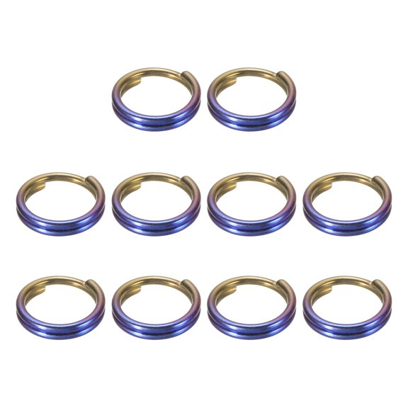 Uxcell 10Pcs Titanium Alloy Key Ring 10mm Width Blue Gold Gradient, Flat Small Split Keyrings Double Loop Jump Rings for Jewelry Making Necklaces Keychains DIY Crafts