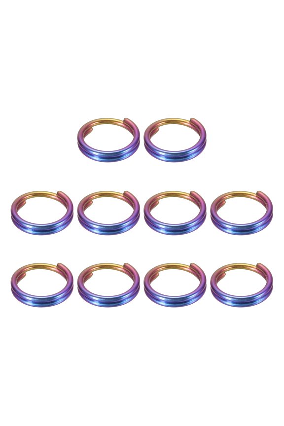 10Pcs Titanium Alloy Key Ring 10mm Width Rainbow, Flat Small Split Keyrings Double Loop Jump Rings for Jewelry Making Necklaces Keychains DIY Crafts